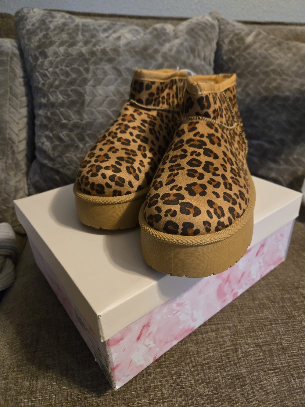 Leopard Print Platform Ankle Boots - Brown